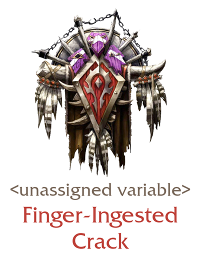 The horde logo on a shield with the slogan Finger Ingested Crack